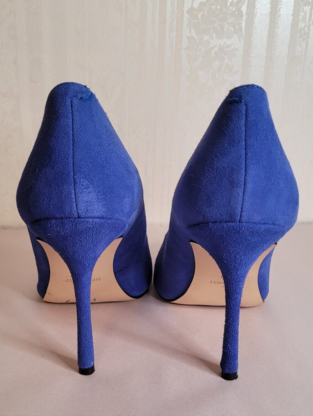 Nine West Blue Suede Open Toe Pumps Size 8.5 - Picture 6 of 11